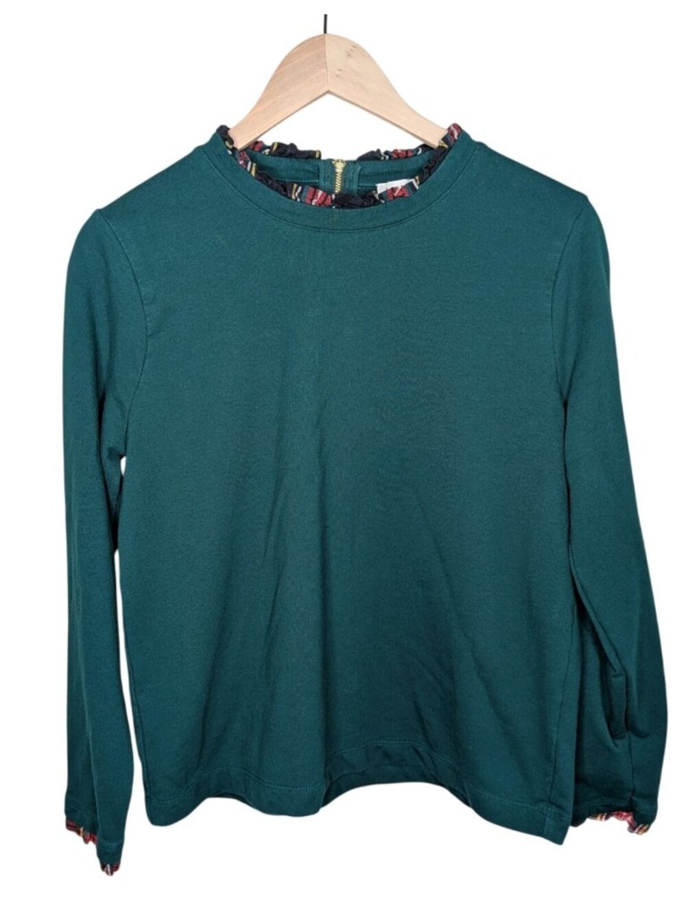 J. Crew Tartan ruffle-collar pullover Hunter Green Long Sleeve Knitwear Medium